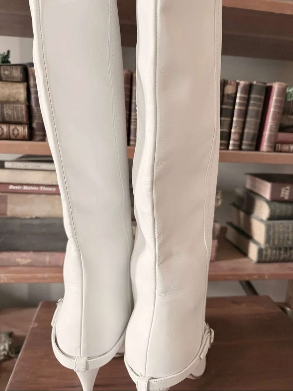 White Over-the-Knee Leather Boots with Low Heel